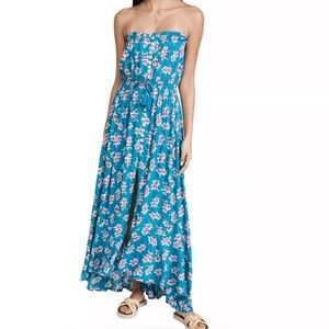 Tiare Hawaii Ryden Maxi Dress in the Hibiscus Bouquet Teal OS NWT